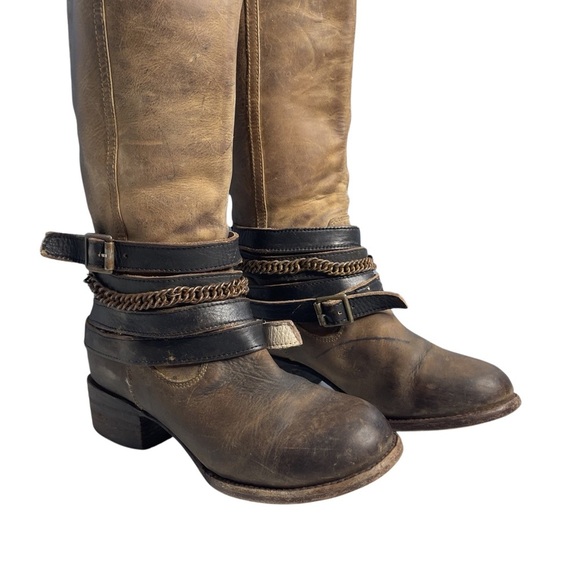 Freebird By Steven Aspen Long Brown Buckle/chains Leather Boho women boots Sz 7 - Picture 7 of 16